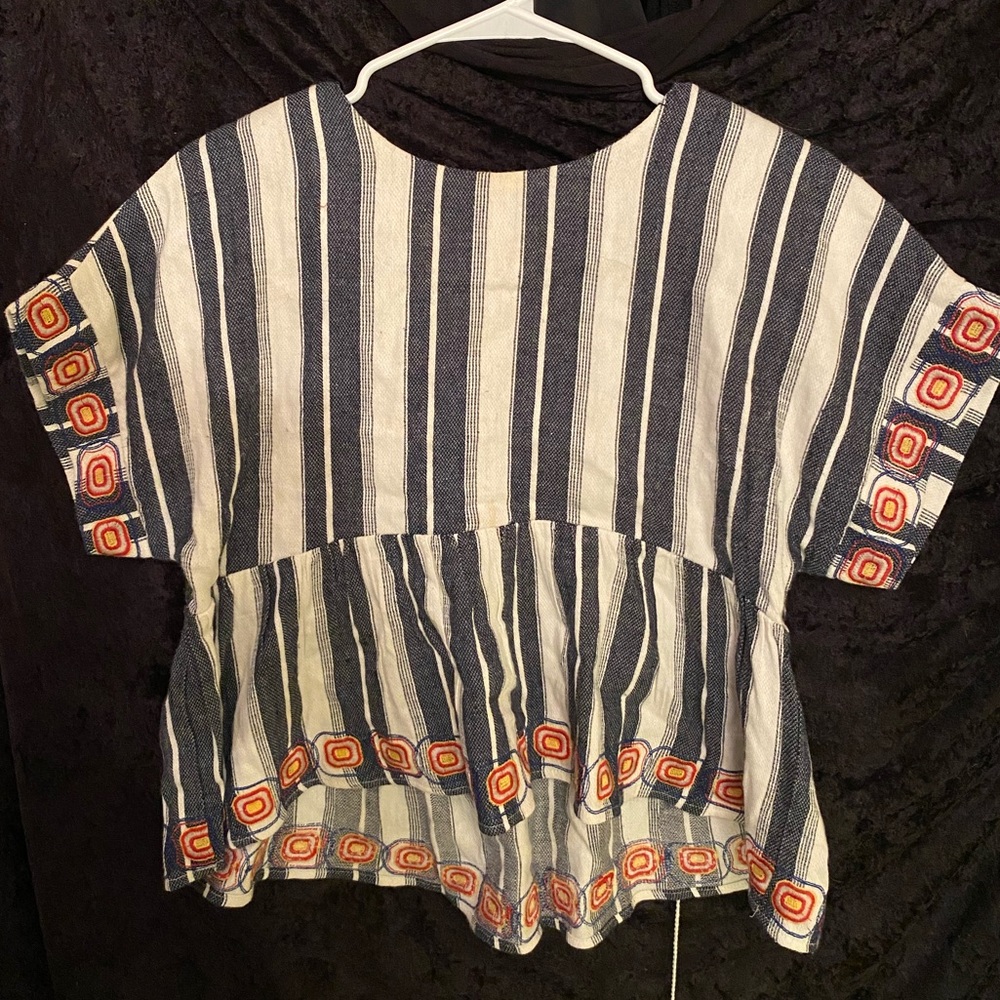 Anthropology Striped Boho crop blouse